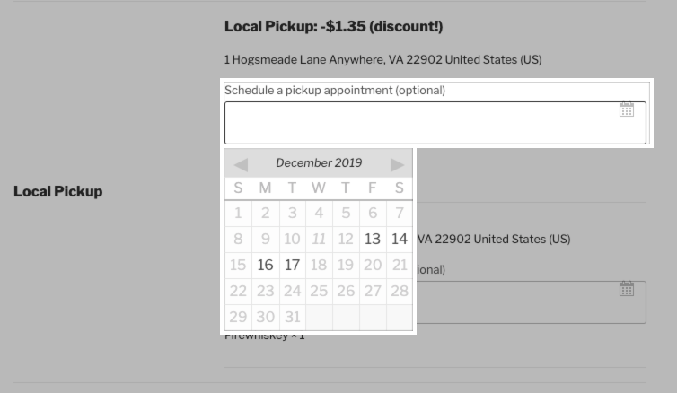 The pickup appointment date selector for the first location.
