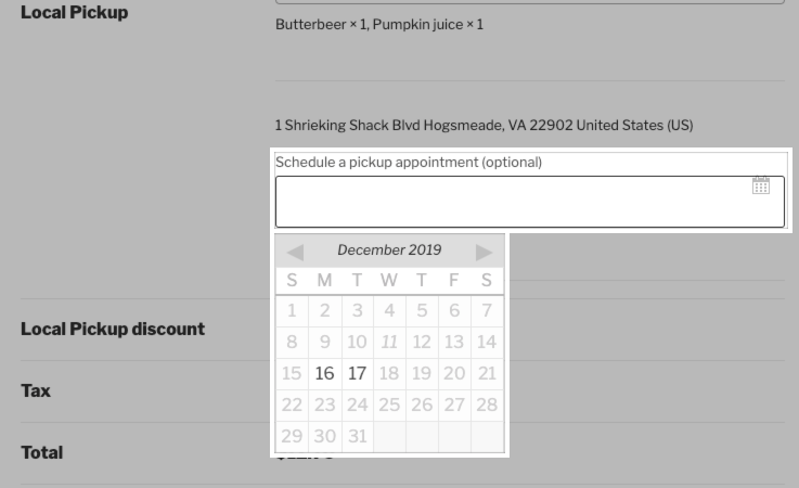 The pickup appointment date selector for the second location.