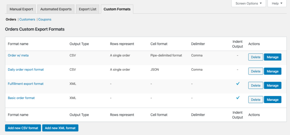 WooCommerce Customer / Order / Coupon Export custom formats list