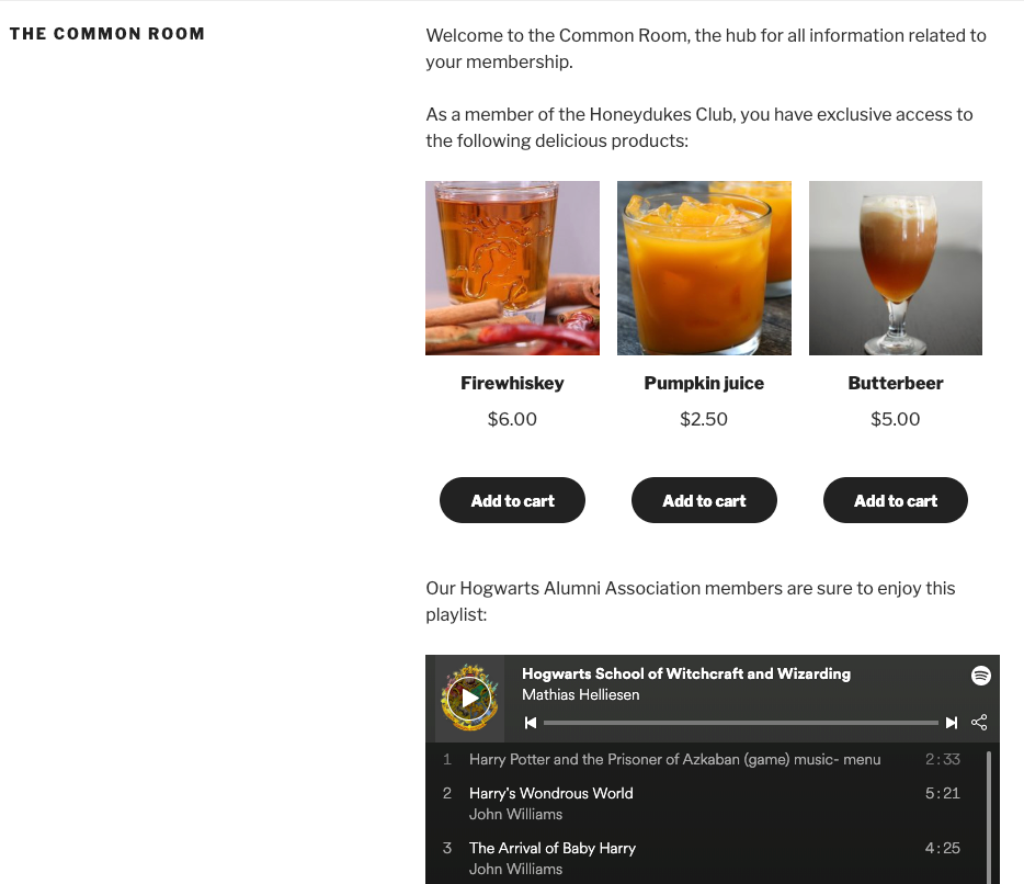 Viewing the member home page as a member of all plans.