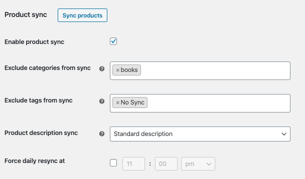 Facebook for WooCommerce product sync settings