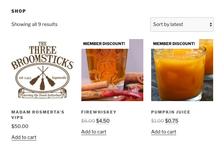Store notices for discounts applied by the presence of a membership product in the cart.
