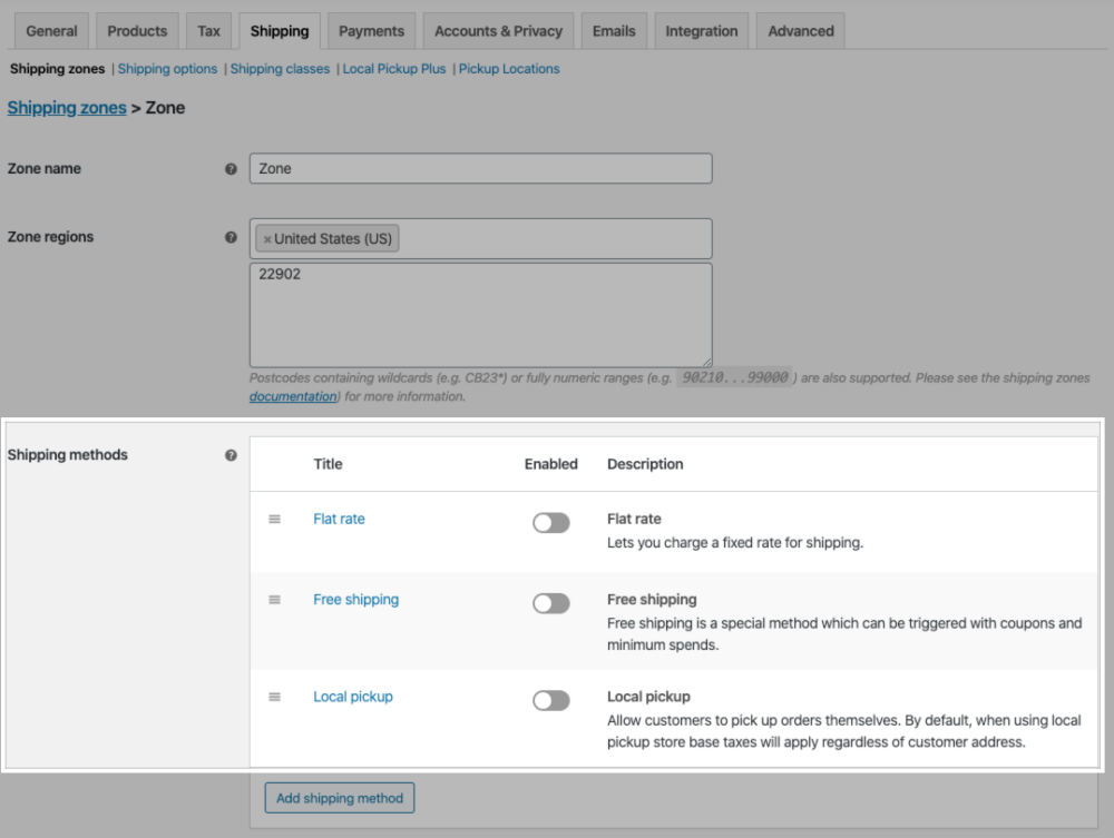 Disabling other Shipping Methods to require customers to use local pickup.