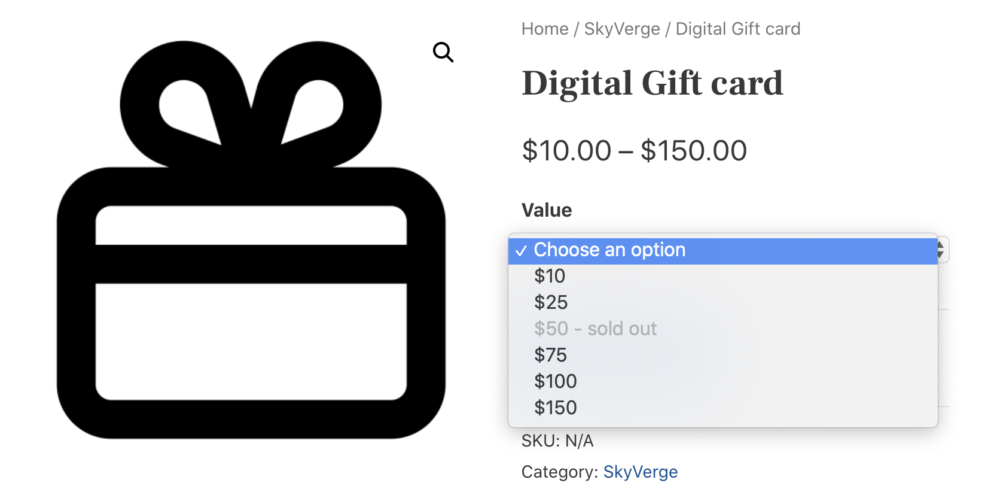 woocommerce variation form - modified for sold out items