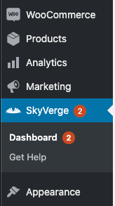The SkyVerge menu in the WooCommerce admin.